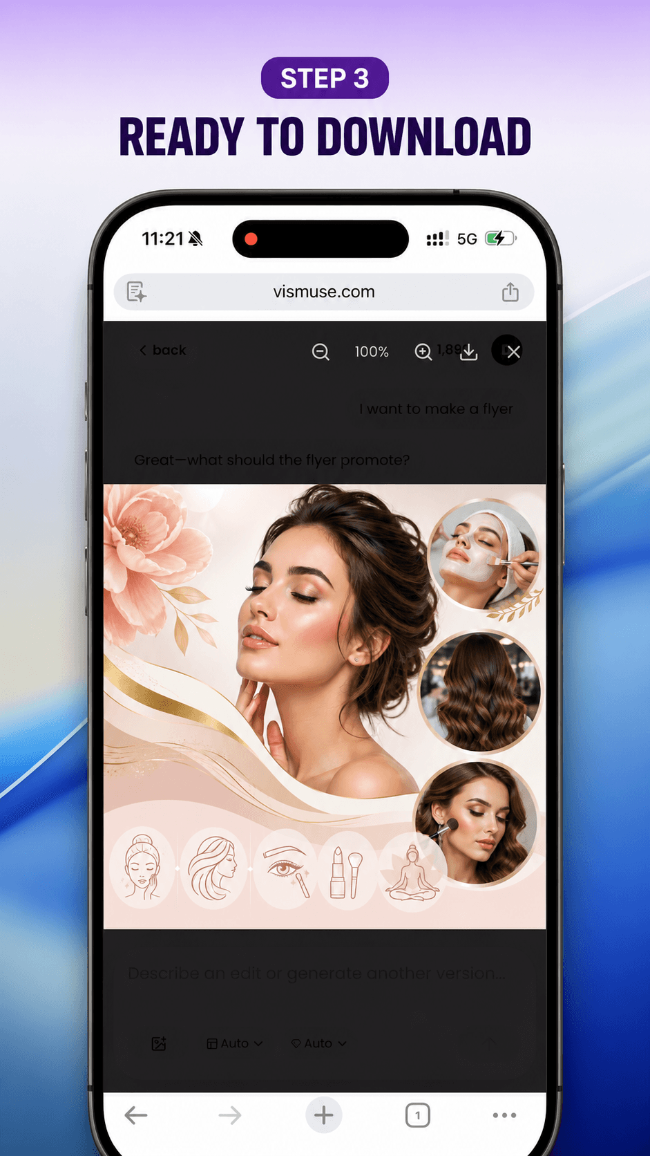 Finished AI beauty flyer ready to download from AI FlyerMaker on a mobile phone