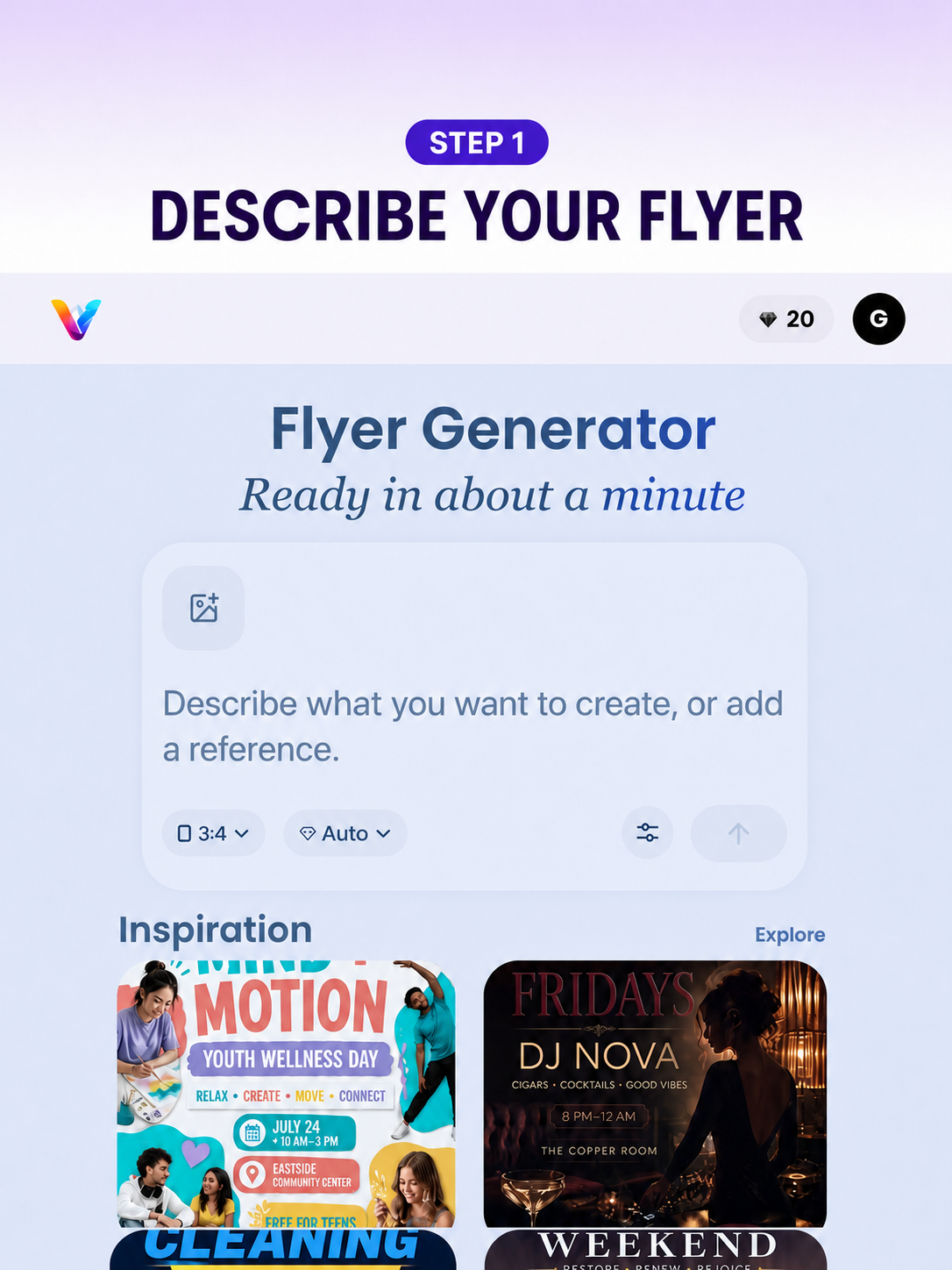 AI FlyerMaker flyer prompt field displayed on a mobile device for a party flyer brief