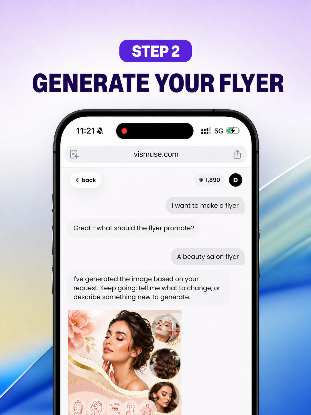 AI-generated flyer displayed in the AI FlyerMaker chat workflow on a phone